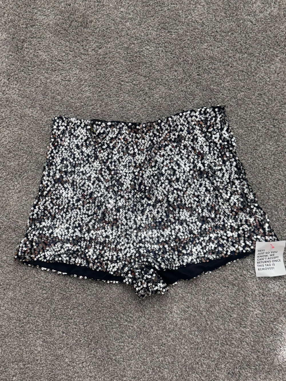ASOS Sequin High-Waist Shorts - Silver & Black